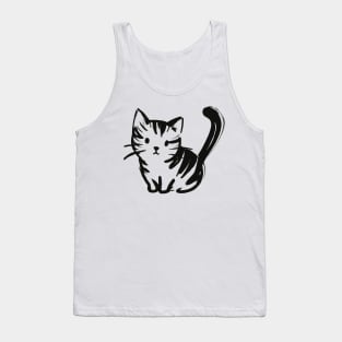 Stick figure kitten in black ink Tank Top